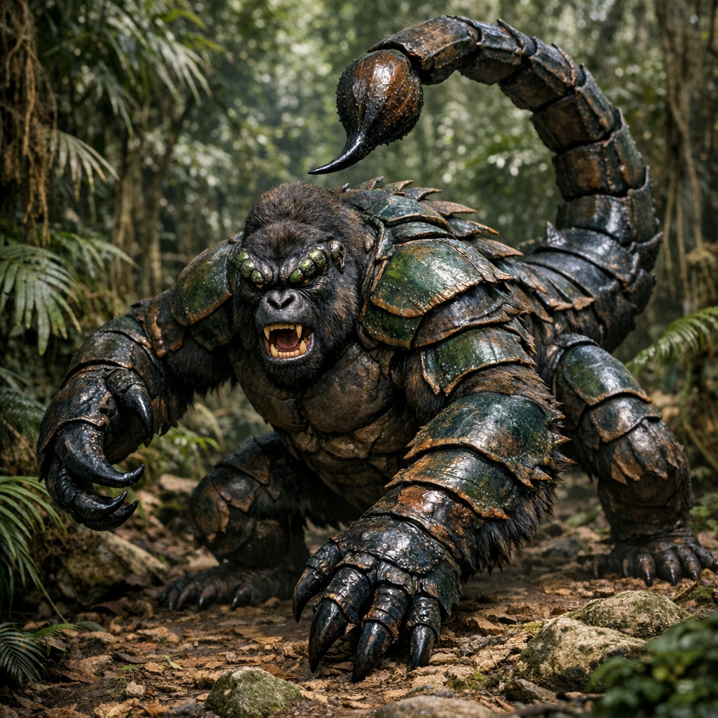 Scorillagor, an AI-generated hybrid of Scorpion and Gorilla
