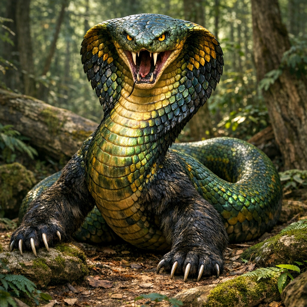 CobrBear, an AI-generated hybrid of Cobra and Bear