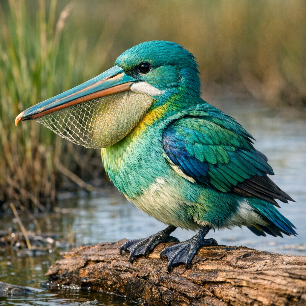 Pelfinch, an AI-generated hybrid of Pelican and Finch
