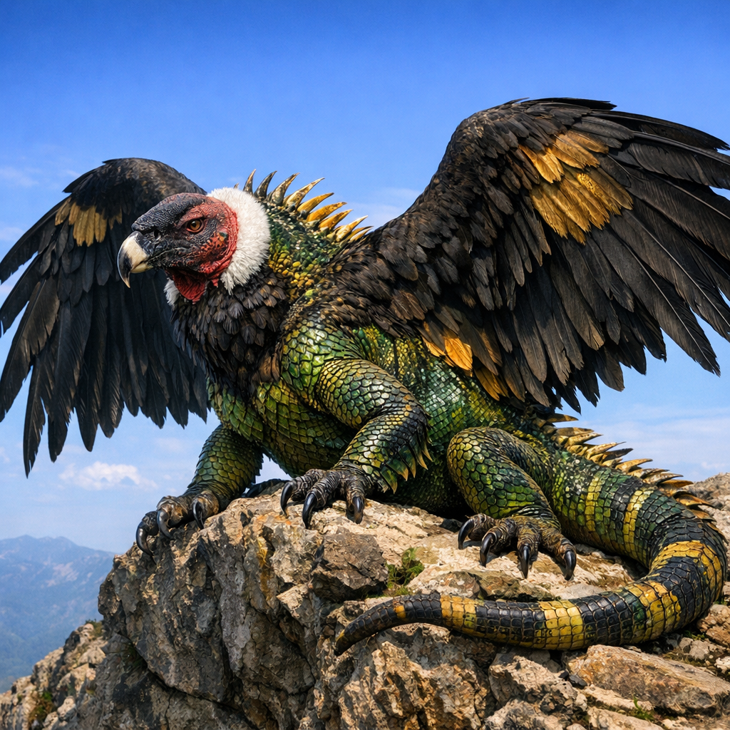 Iguacondor, an AI-generated hybrid of Condor and Iguana
