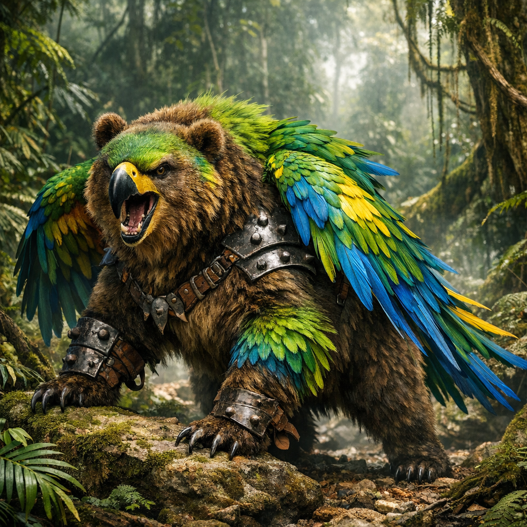 Bearrot, an AI-generated hybrid of Bear and Parrot