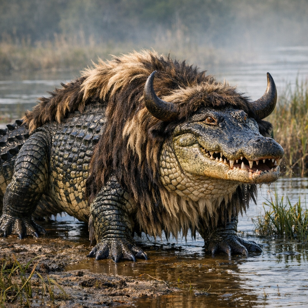 AlliYak, an AI-generated hybrid of Alligator and Yak