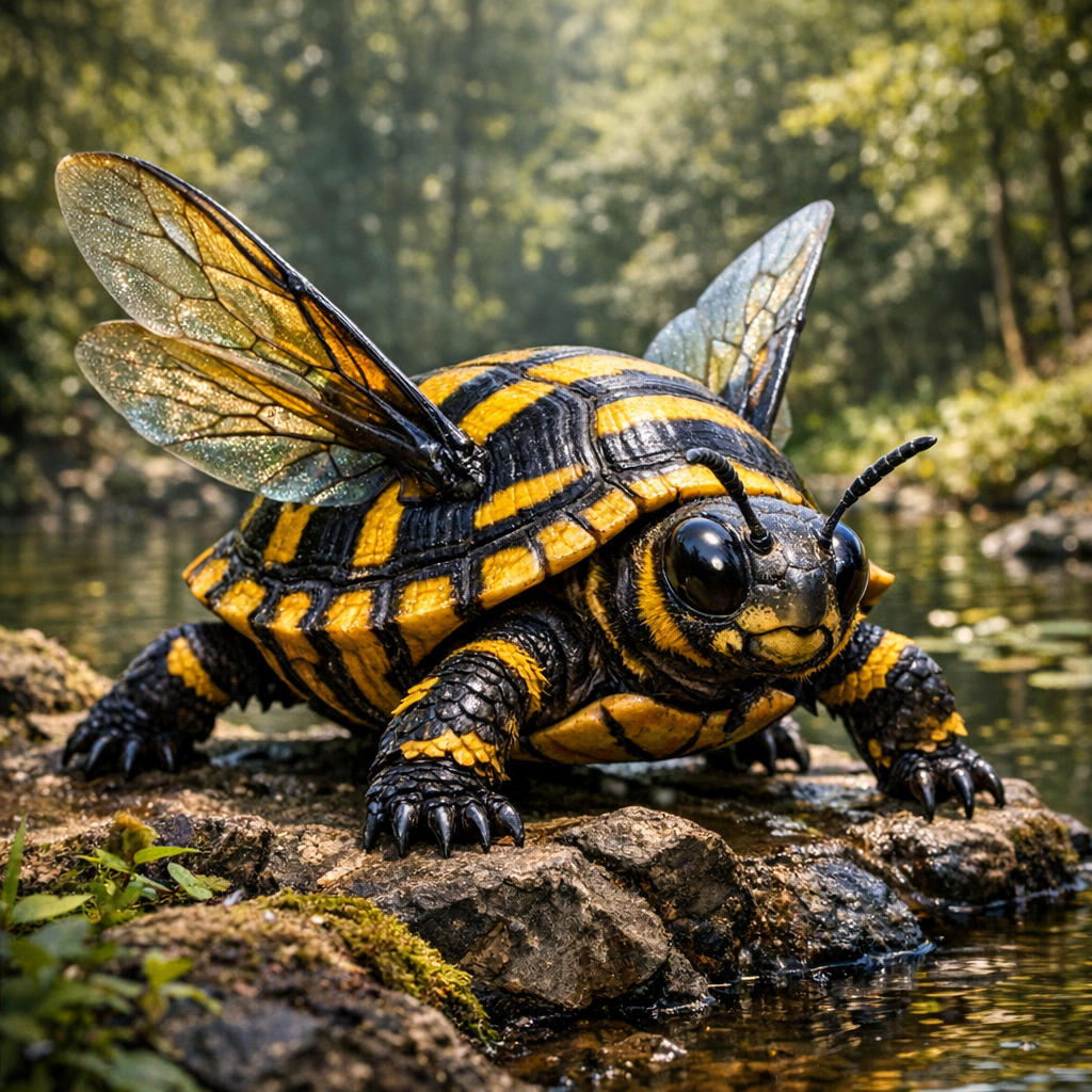 Turtlebuzz, an AI-generated hybrid of Turtle and Bumblebee