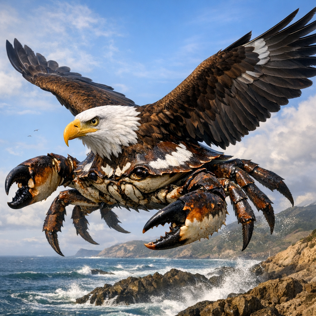 Eaglecrab, an AI-generated hybrid of Bald Eagle and Crab