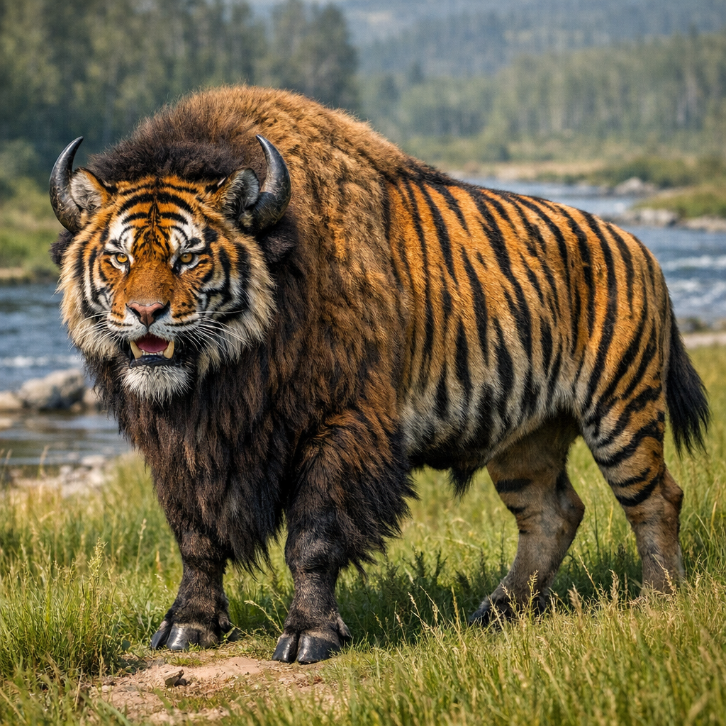 Bisoniger, an AI-generated hybrid of Bison and Tiger