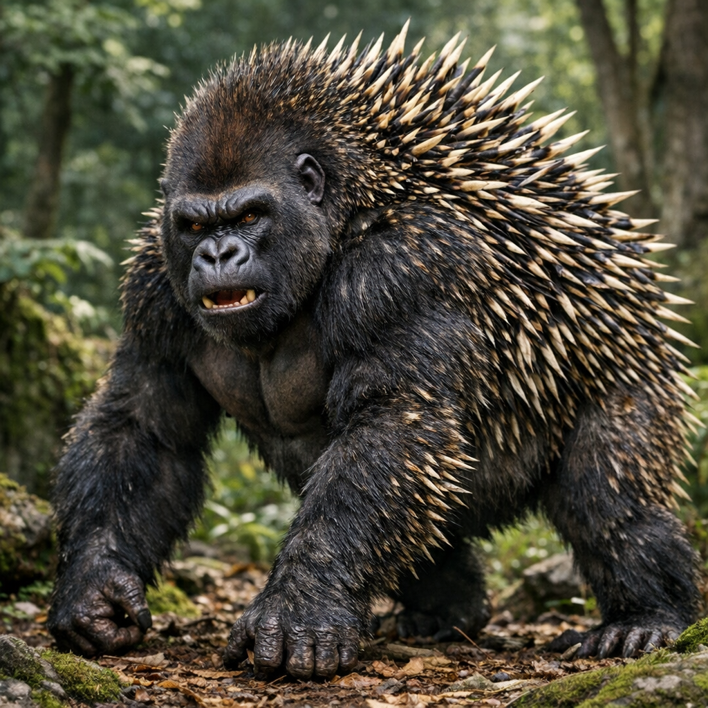 Gorhogg, an AI-generated hybrid of Gorilla and Hedgehog