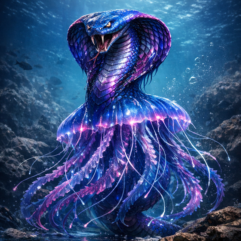 Cobraquatic, an AI-generated hybrid of Cobra and Jellyfish
