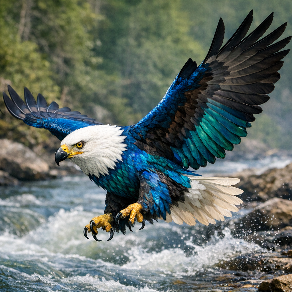 Baldfisher, an AI-generated hybrid of Bald Eagle and Kingfisher