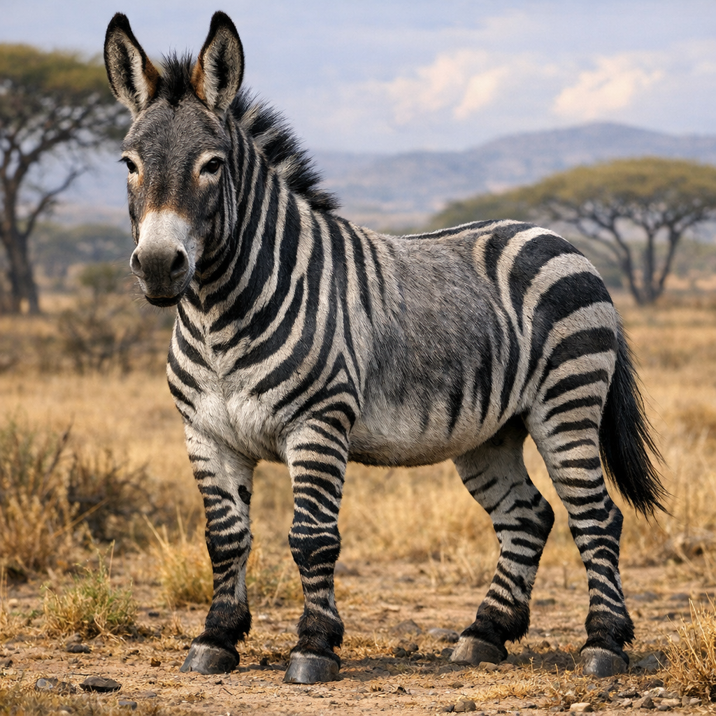 Donkebra, an AI-generated hybrid of Donkey and Zebra