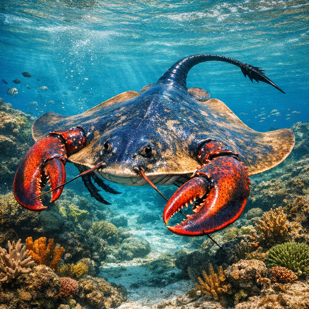 Lobsterray, an AI-generated hybrid of Lobster and Sting Ray