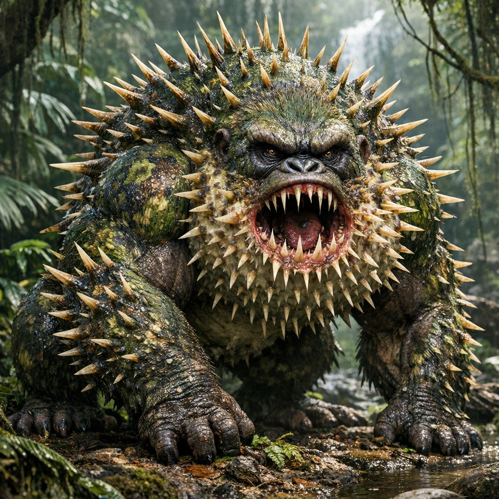 Puffilla, an AI-generated hybrid of Puffer Fish and Gorilla