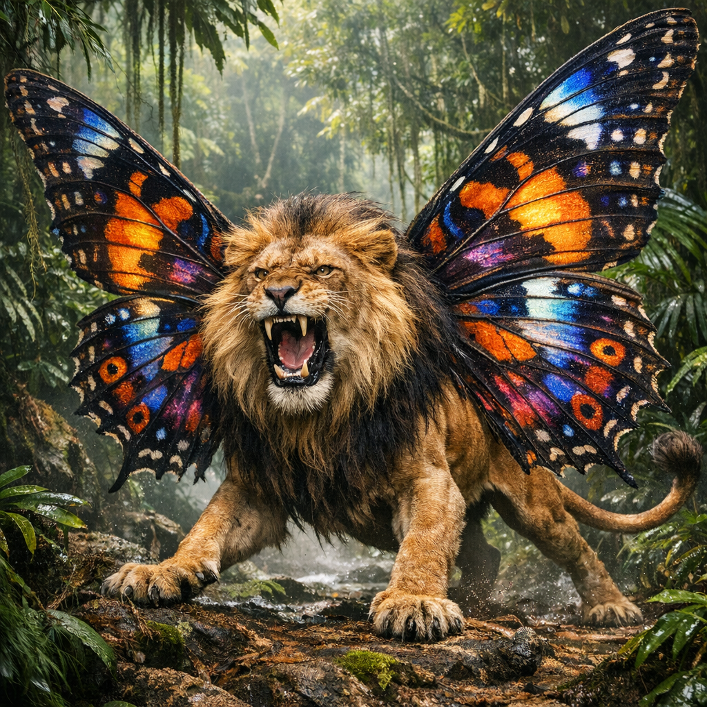 Liofly, an AI-generated hybrid of Butterfly and Lion