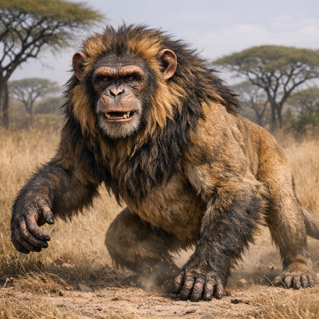 Chimplion, an AI-generated hybrid of Chimpanzee and Lion