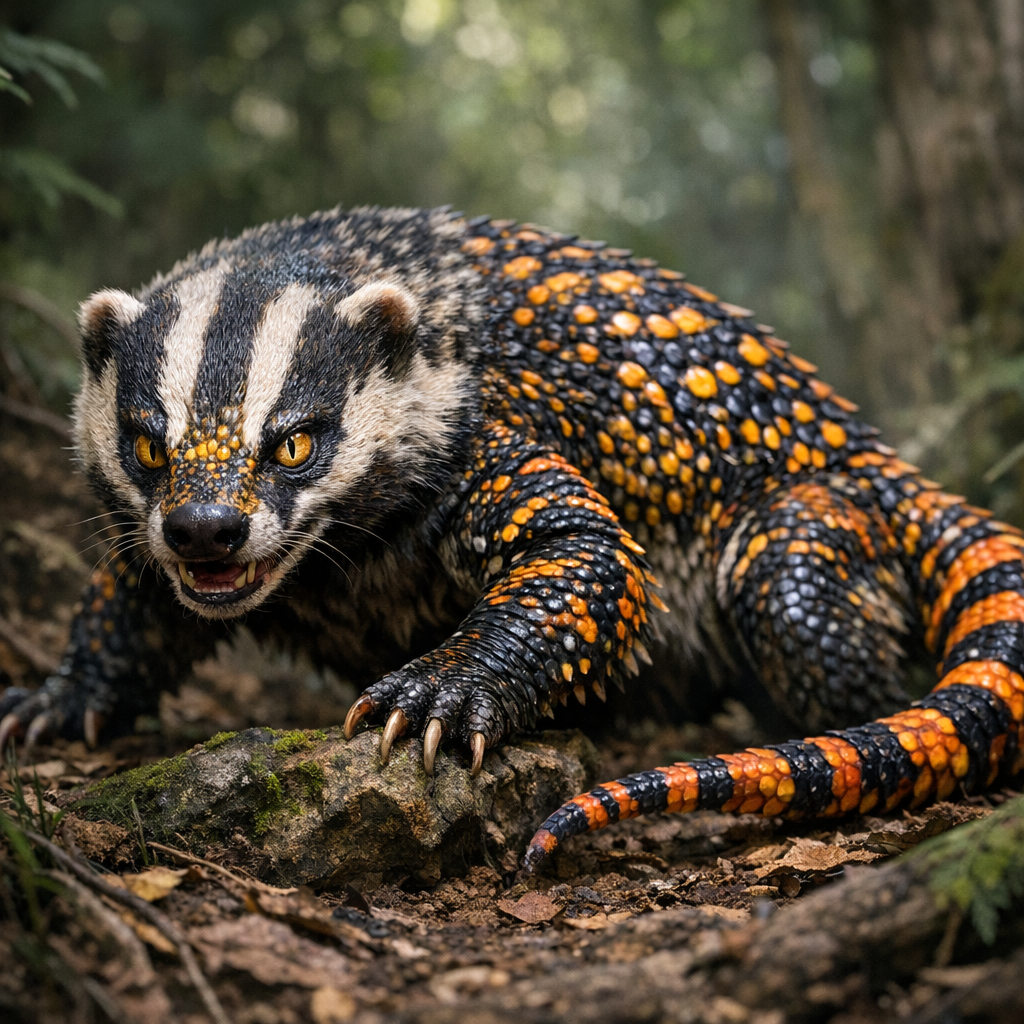 Geckodger, an AI-generated hybrid of Badger and Gecko