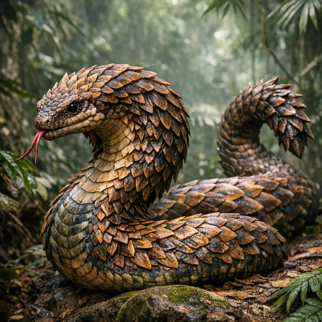 Snakolin, an AI-generated hybrid of Snake and Pangolin