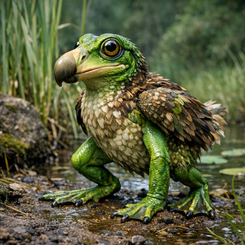 Frogodo, an AI-generated hybrid of Frog and Dodo