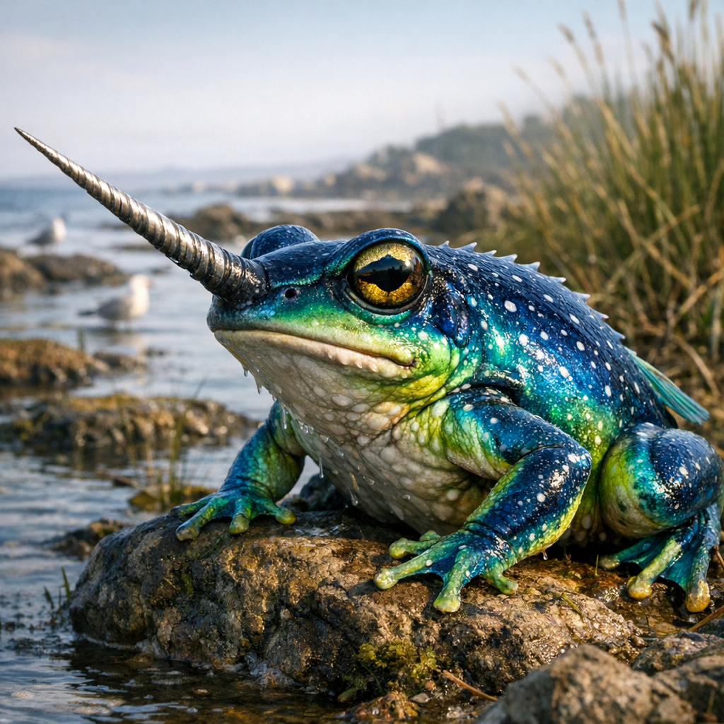 Narfrogal, an AI-generated hybrid of Narwhal and Frog