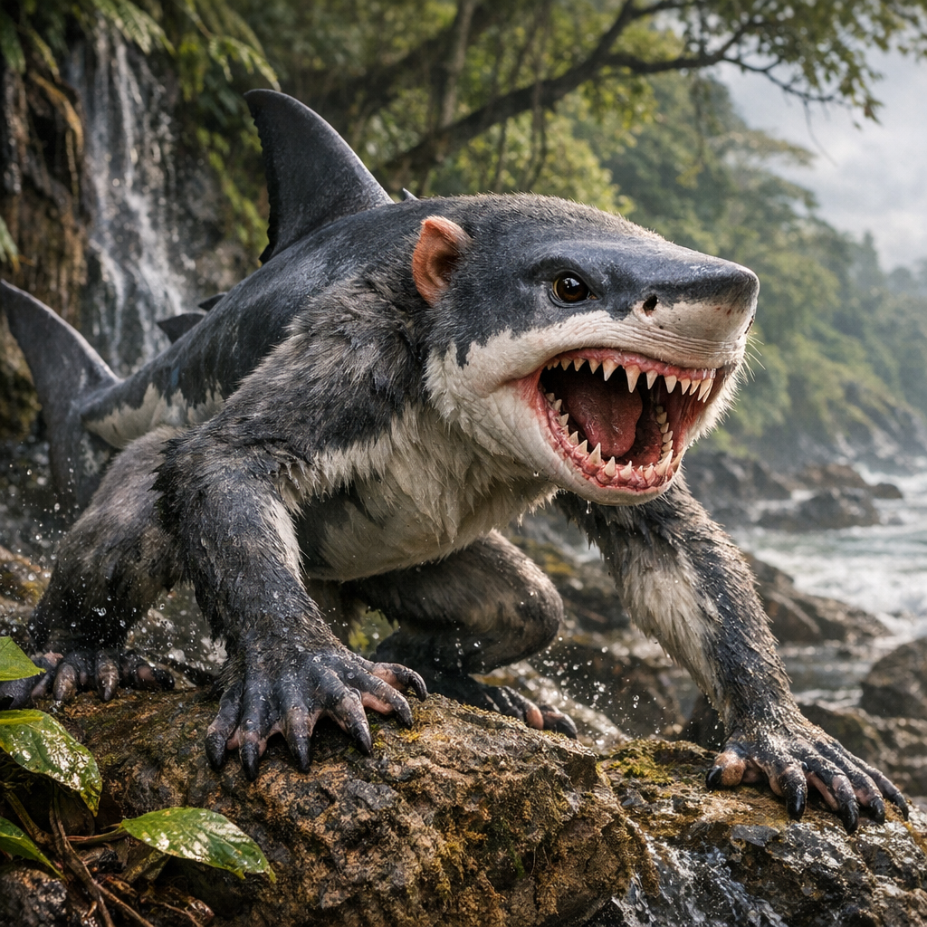 Monkshark, an AI-generated hybrid of Monkey and great white shark