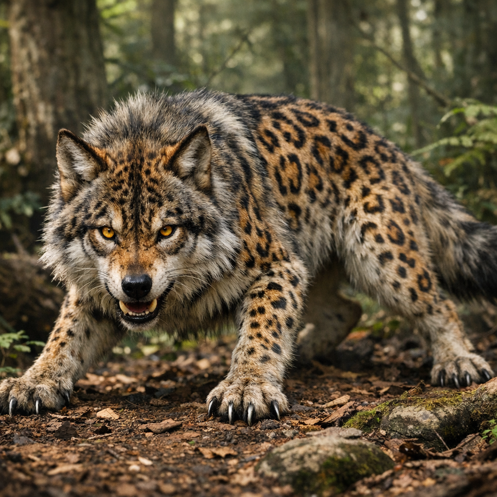 Wolepard, an AI-generated hybrid of Wolf and Leopard