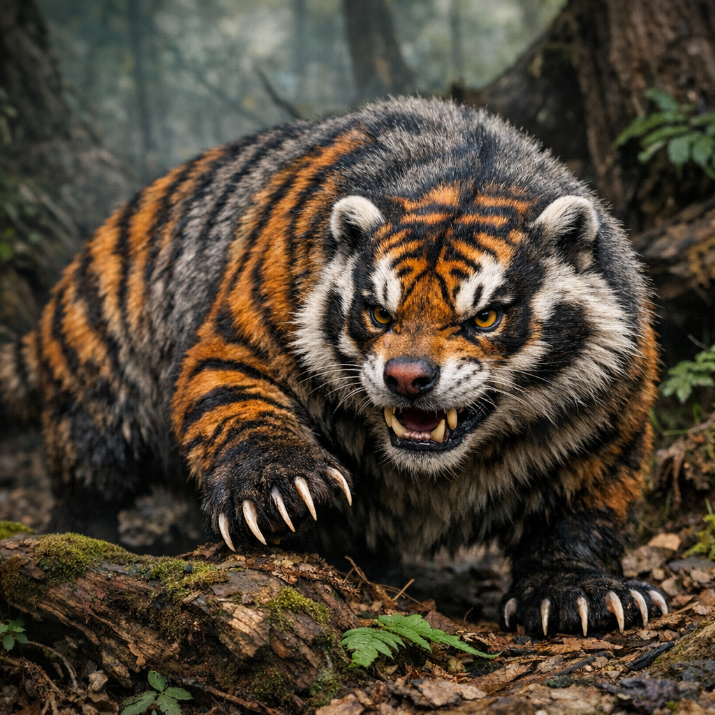 Tigbadger, an AI-generated hybrid of Tiger and Badger