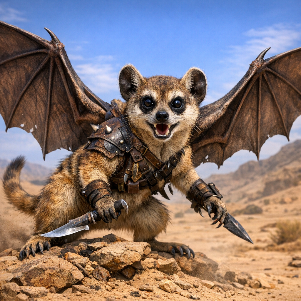 Baatkat, an AI-generated hybrid of Bat and Meerkat