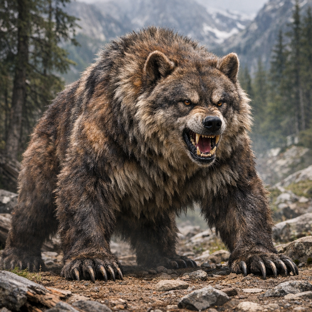 Wolbear, an AI-generated hybrid of Wolf and Bear