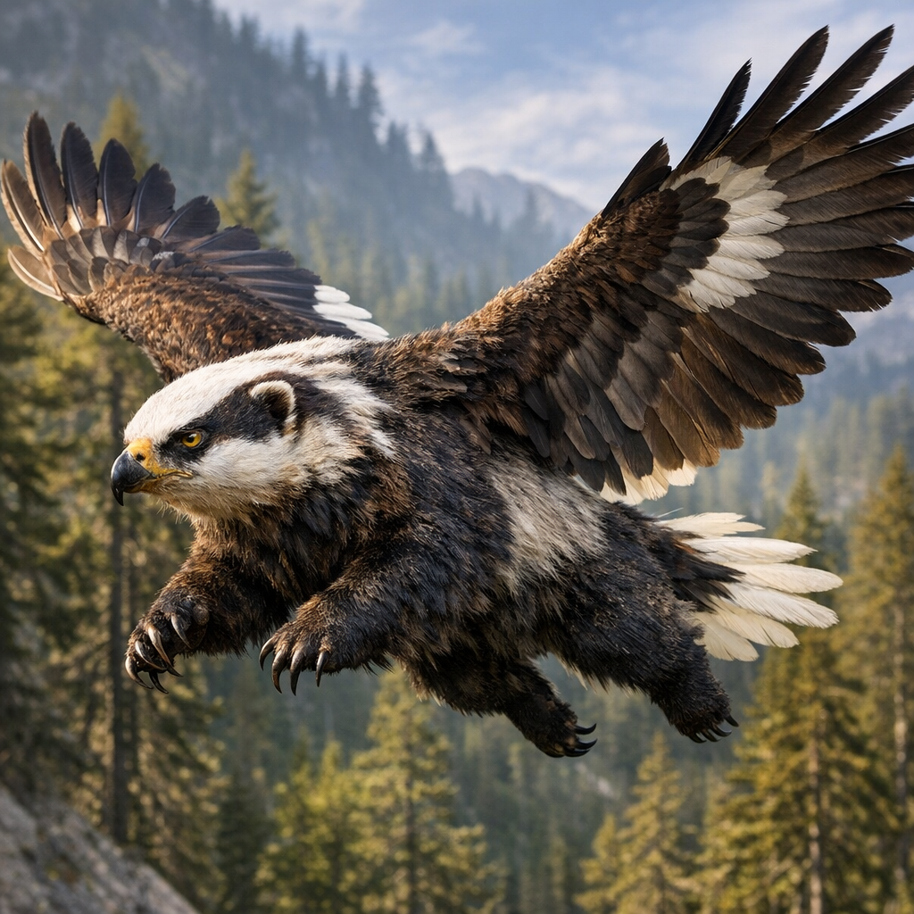 Badgleagle, an AI-generated hybrid of Badger and Bald Eagle
