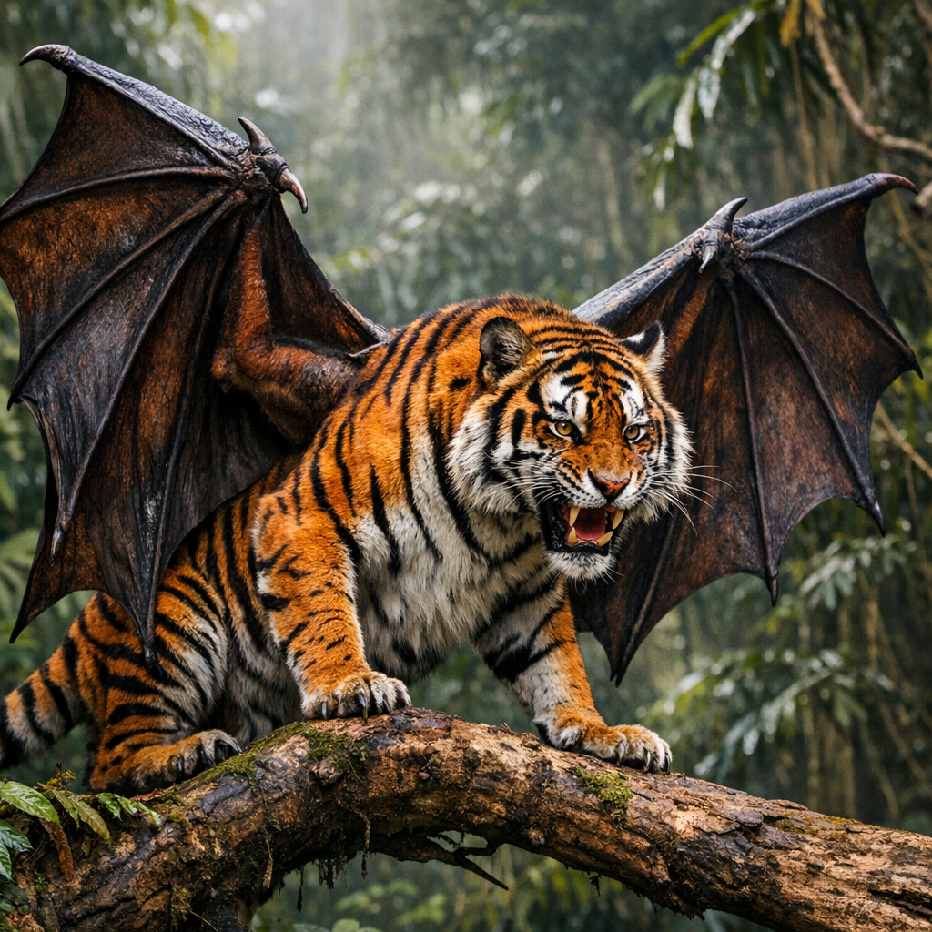 Tigbat, an AI-generated hybrid of Tiger and Bat