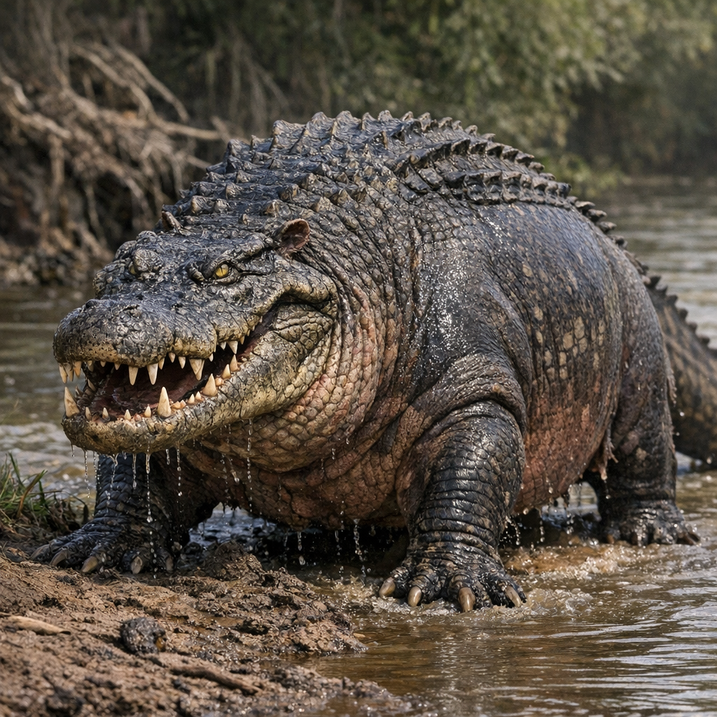Crocopotamus, an AI-generated hybrid of Crocodile and Hippopotamus