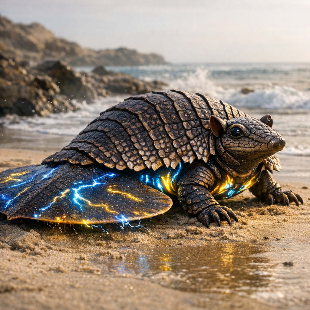 Electrodillo, an AI-generated hybrid of Armadillo and Electric Ray