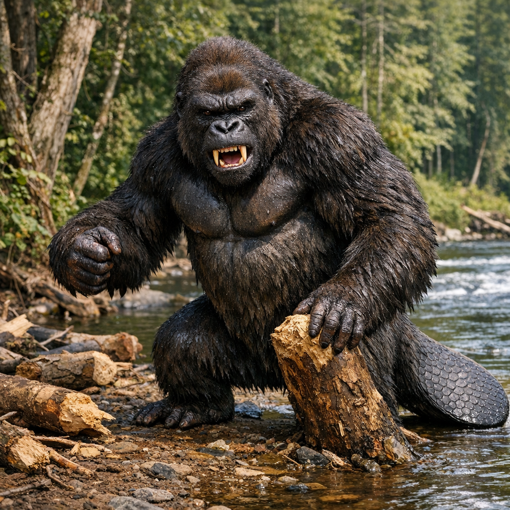 Beegorilla, an AI-generated hybrid of Beaver and Gorilla