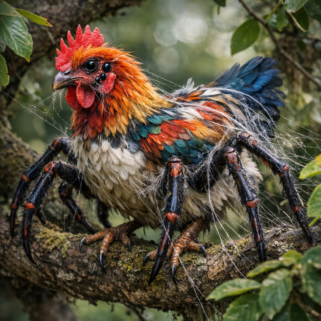 SpiChick, an AI-generated hybrid of Spider and Chicken