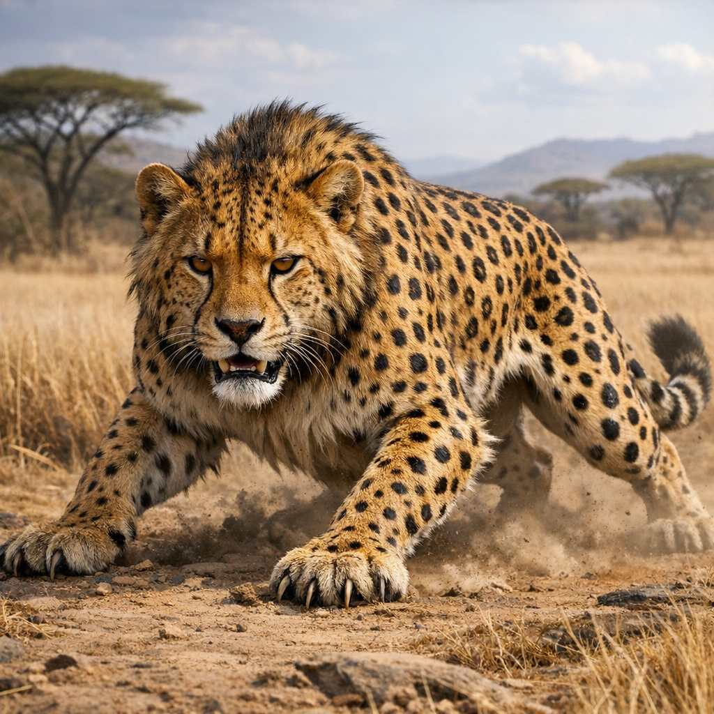 Cheetlion, an AI-generated hybrid of Cheetah and Lion