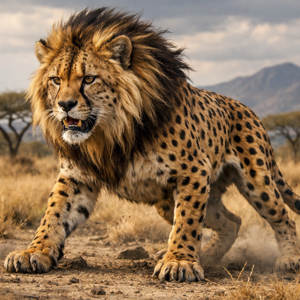 Cheetahion, an AI-generated hybrid of Cheetah and Lion