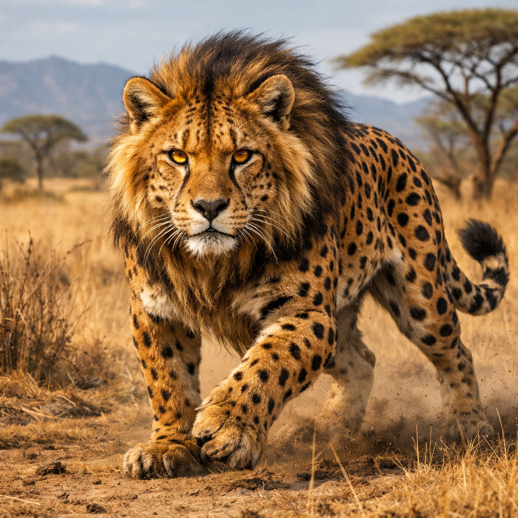 Cheetlion, an AI-generated hybrid of Cheetah and Lion