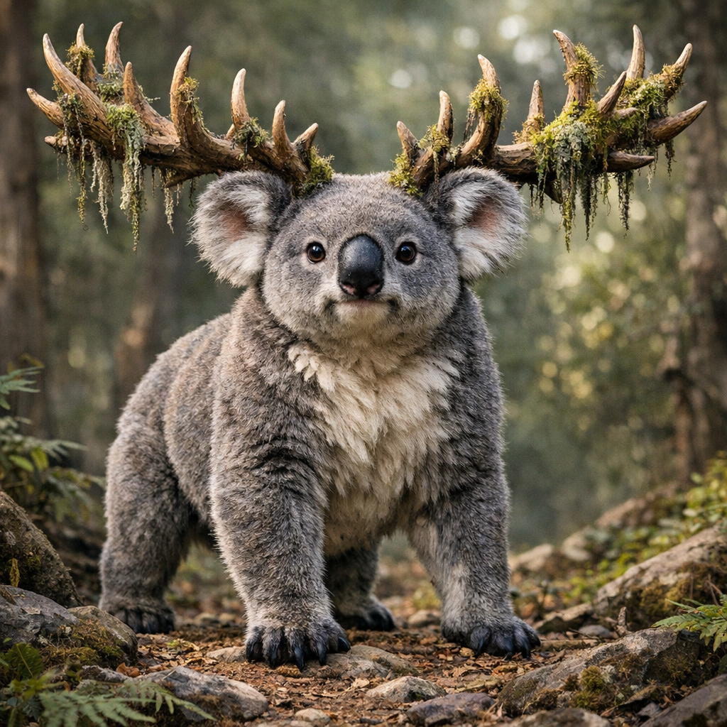 Koalelk, an AI-generated hybrid of Koala and Elk