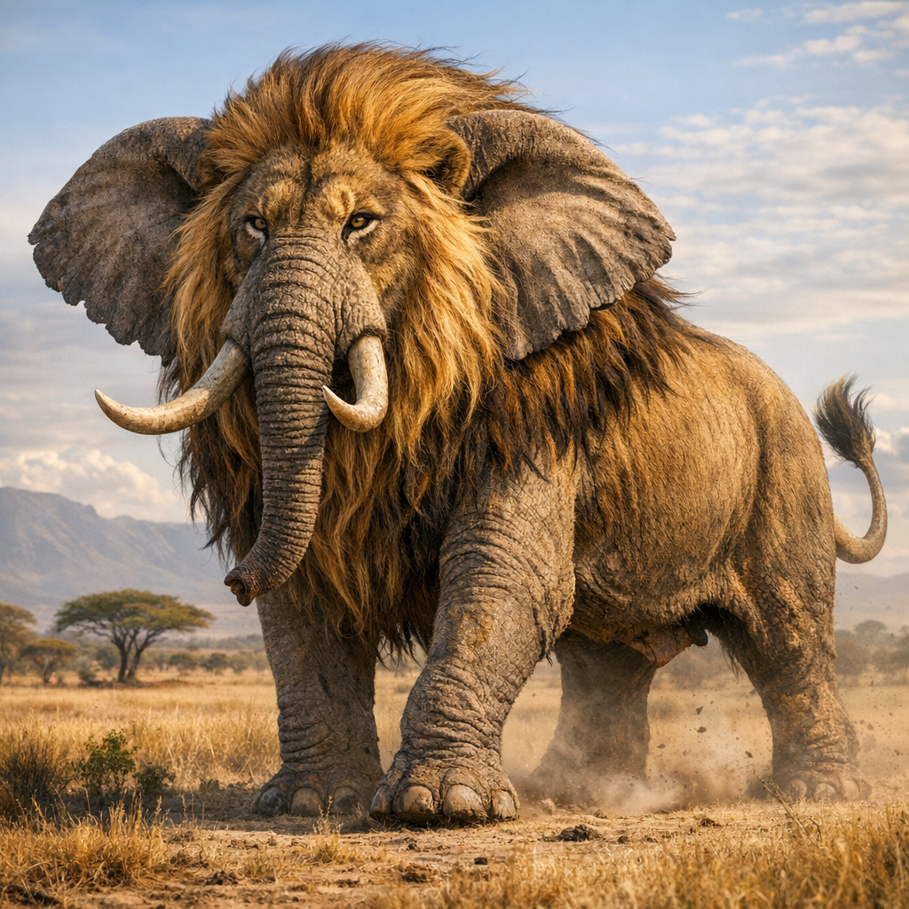 Eleon, an AI-generated hybrid of Elephant and Lion
