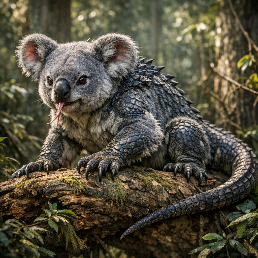 KoMODragoo, an AI-generated hybrid of Koala and Komodo Dragon