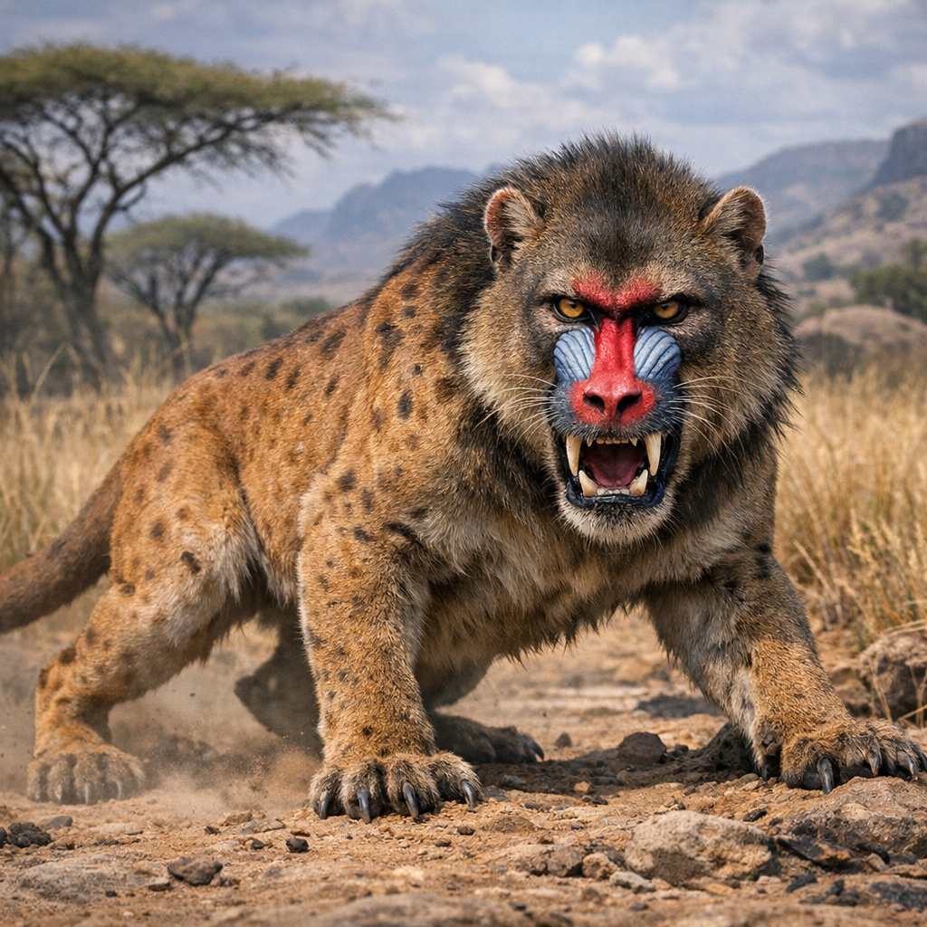 Cougaboar, an AI-generated hybrid of Baboon and Cougar