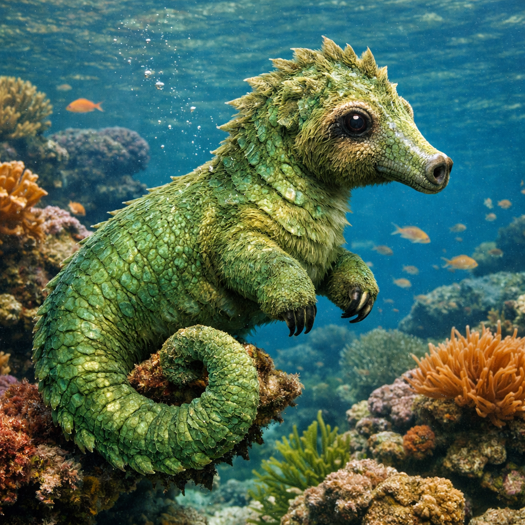 Slothorse, an AI-generated hybrid of Sloth and Seahorse