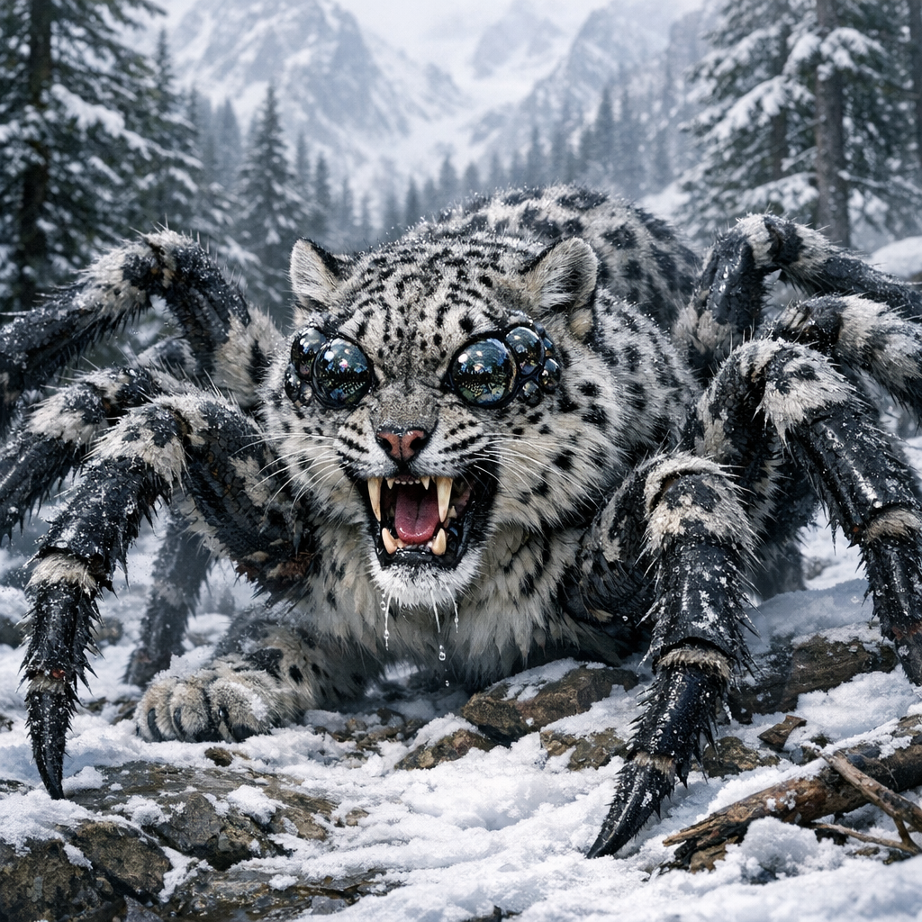 Leospider, an AI-generated hybrid of snow leopard and Spider