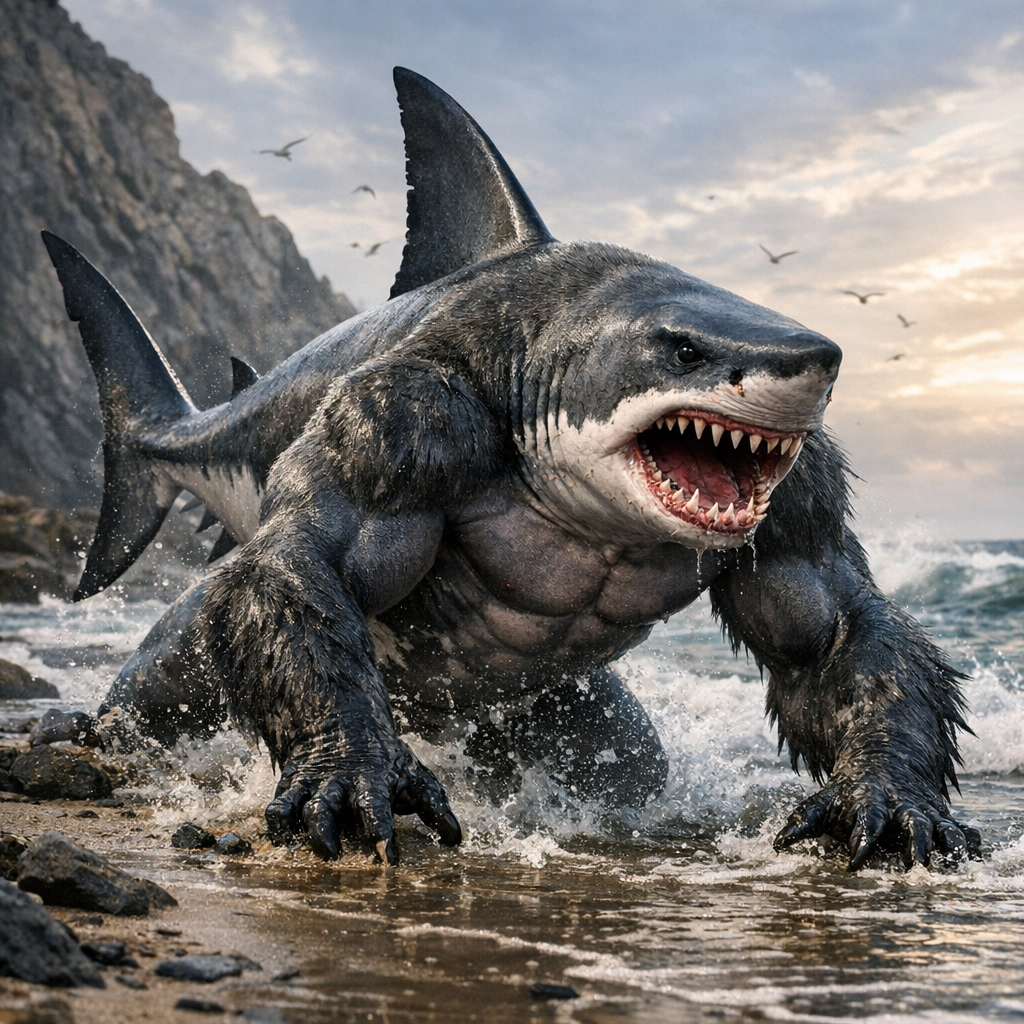 Gorishark, an AI-generated hybrid of Gorilla and great white shark