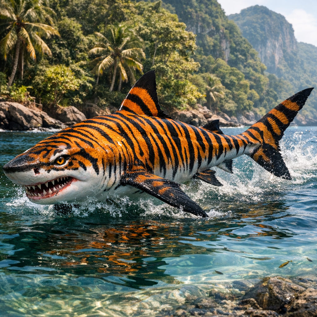 Sharkiger, an AI-generated hybrid of Shark and Tiger