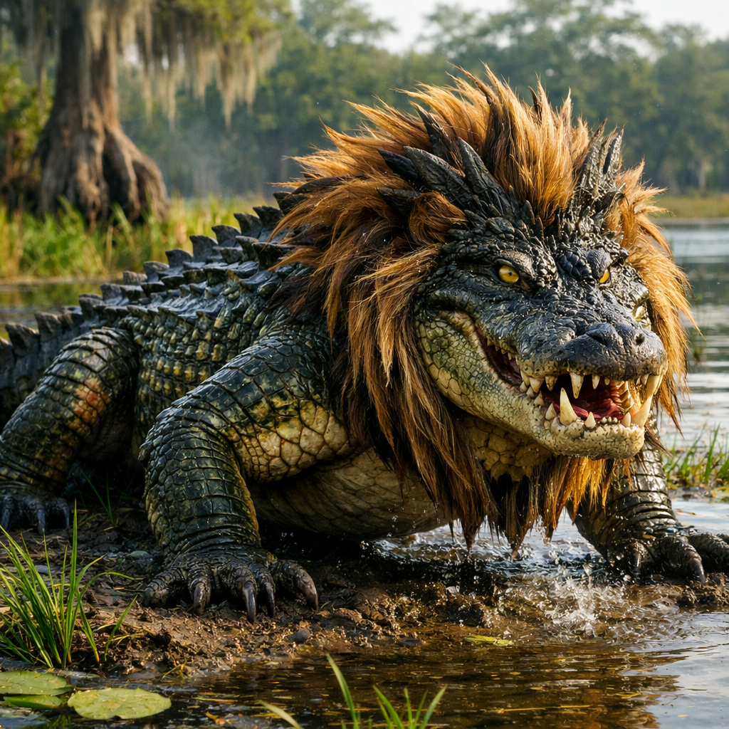 Allilion, an AI-generated hybrid of Alligator and Lion