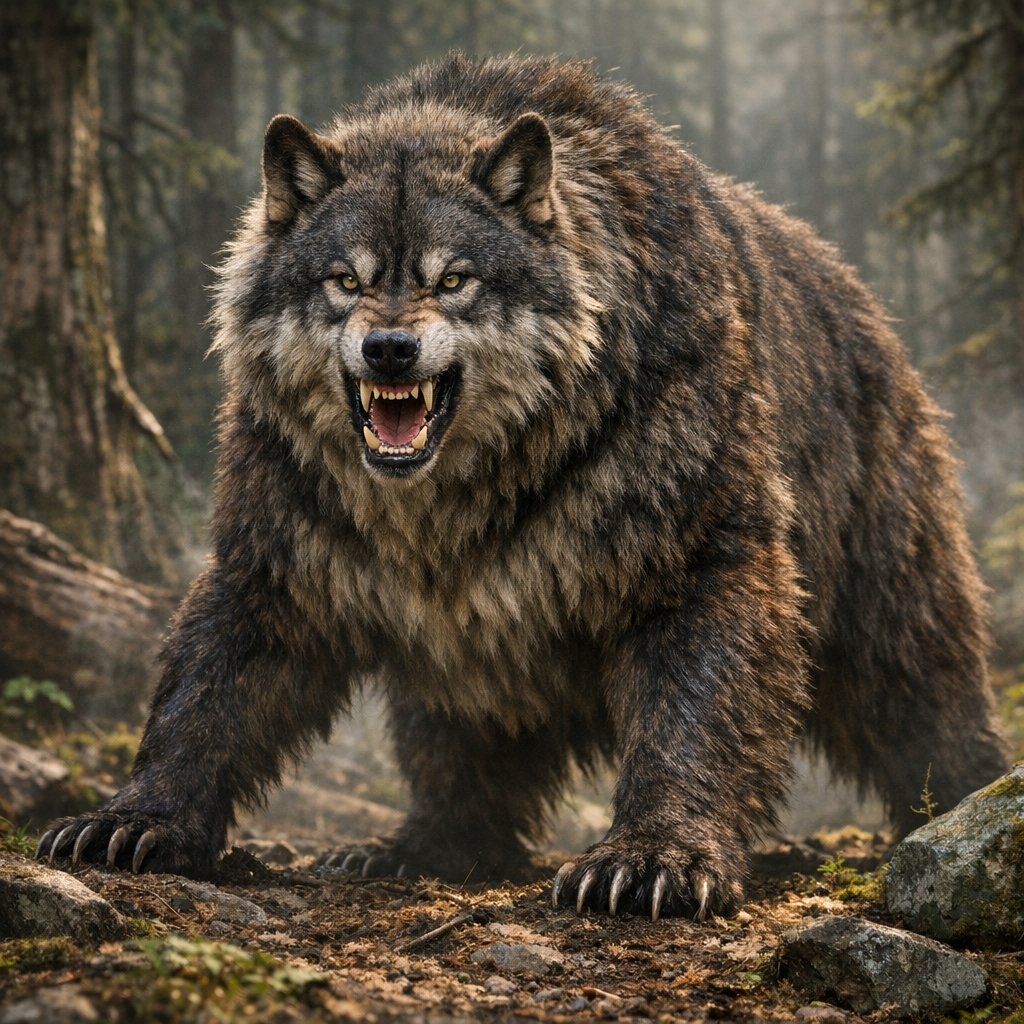 Bearwolf, an AI-generated hybrid of Bear and Wolf