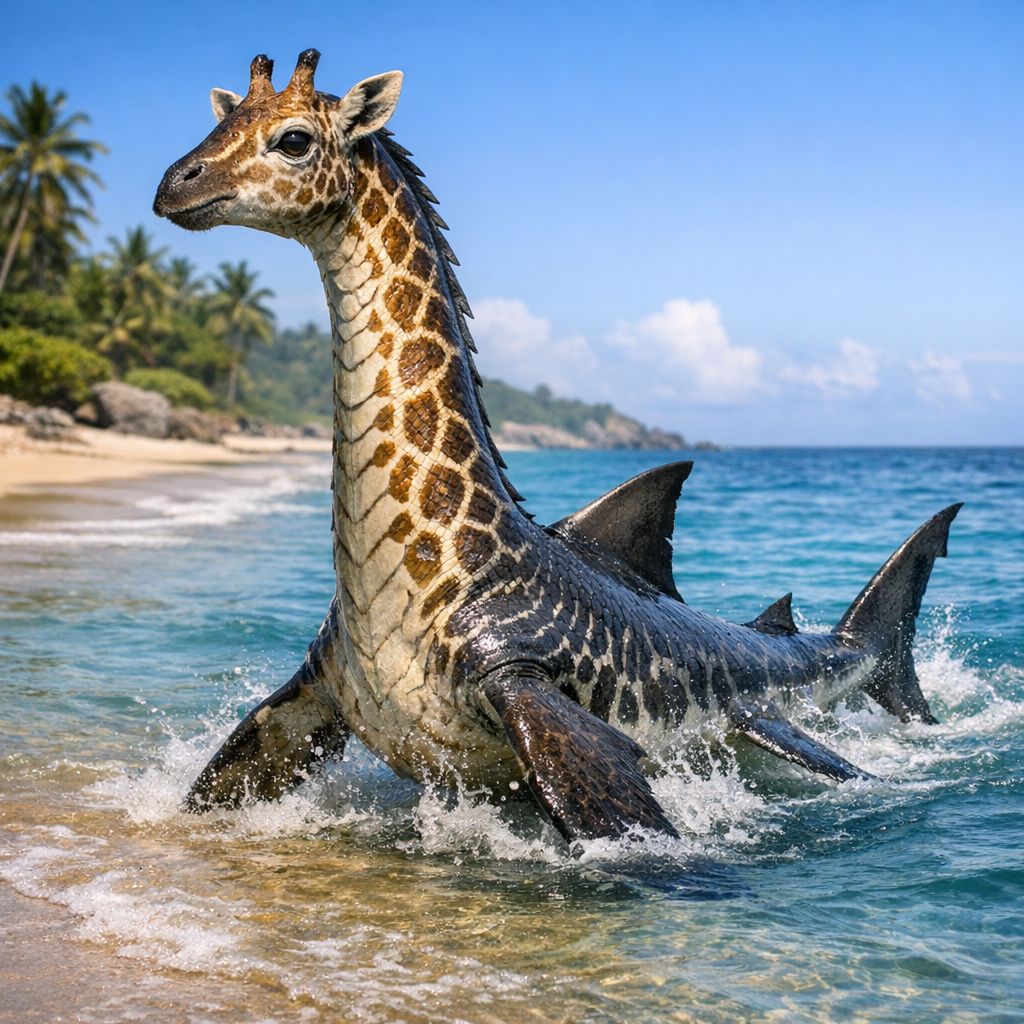 Shiraff, an AI-generated hybrid of Shark and Giraffe