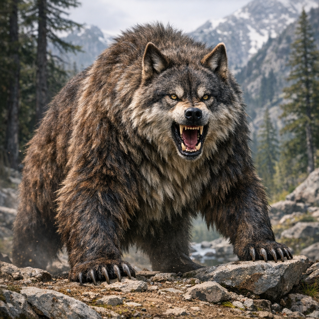 Bearwolf, an AI-generated hybrid of Bear and Wolf