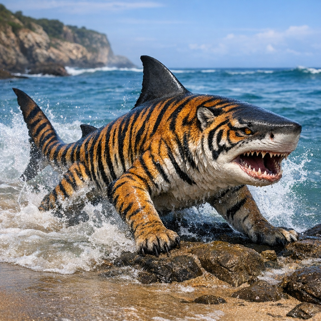 Sharkiger, an AI-generated hybrid of Shark and Tiger