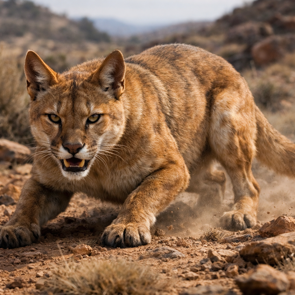 Cougingo, an AI-generated hybrid of Cougar and Dingo