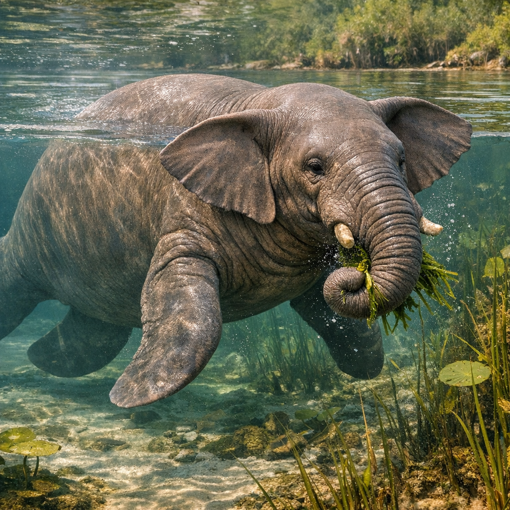 Elimantee, an AI-generated hybrid of Elephant and Manatee